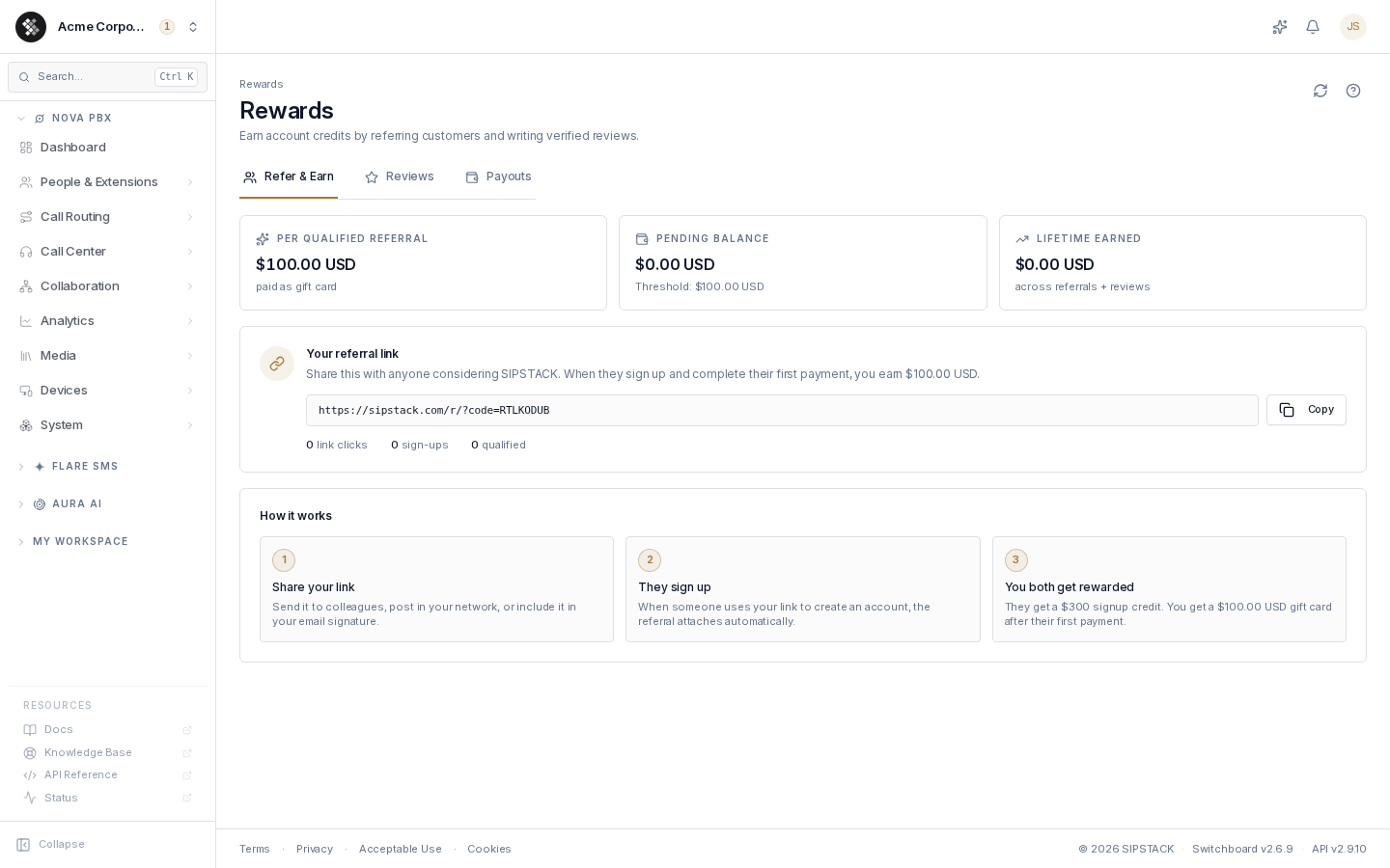 The Rewards page