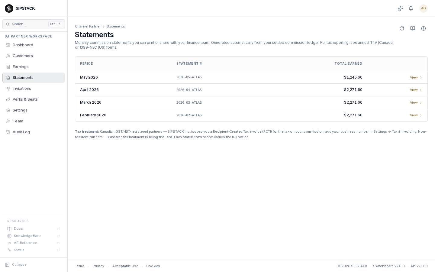 Monthly statements list.