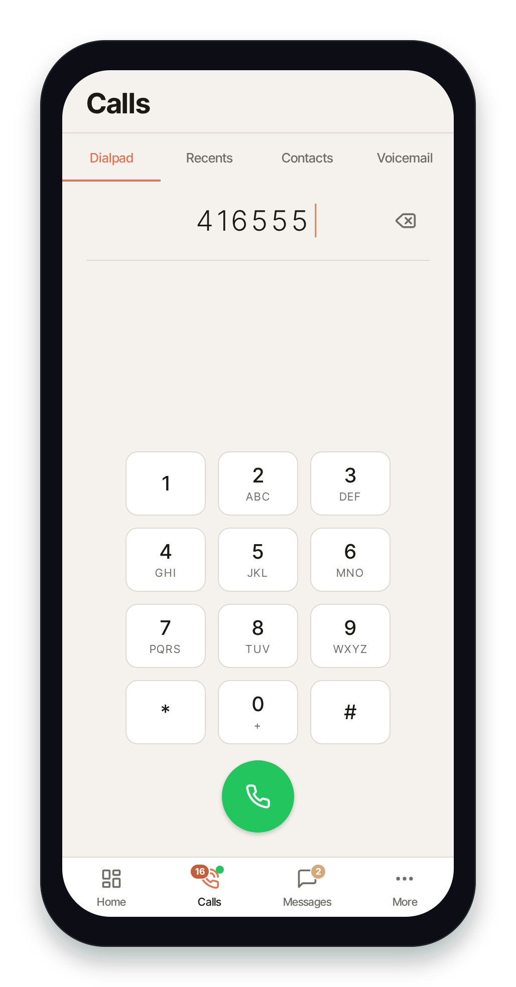 Pulse dialpad with a number entered