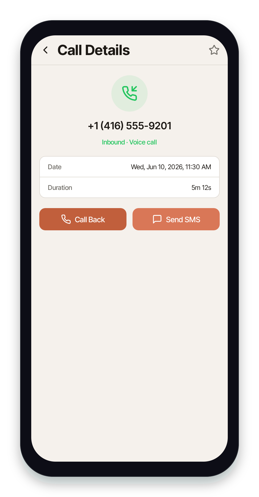 Pulse call detail screen