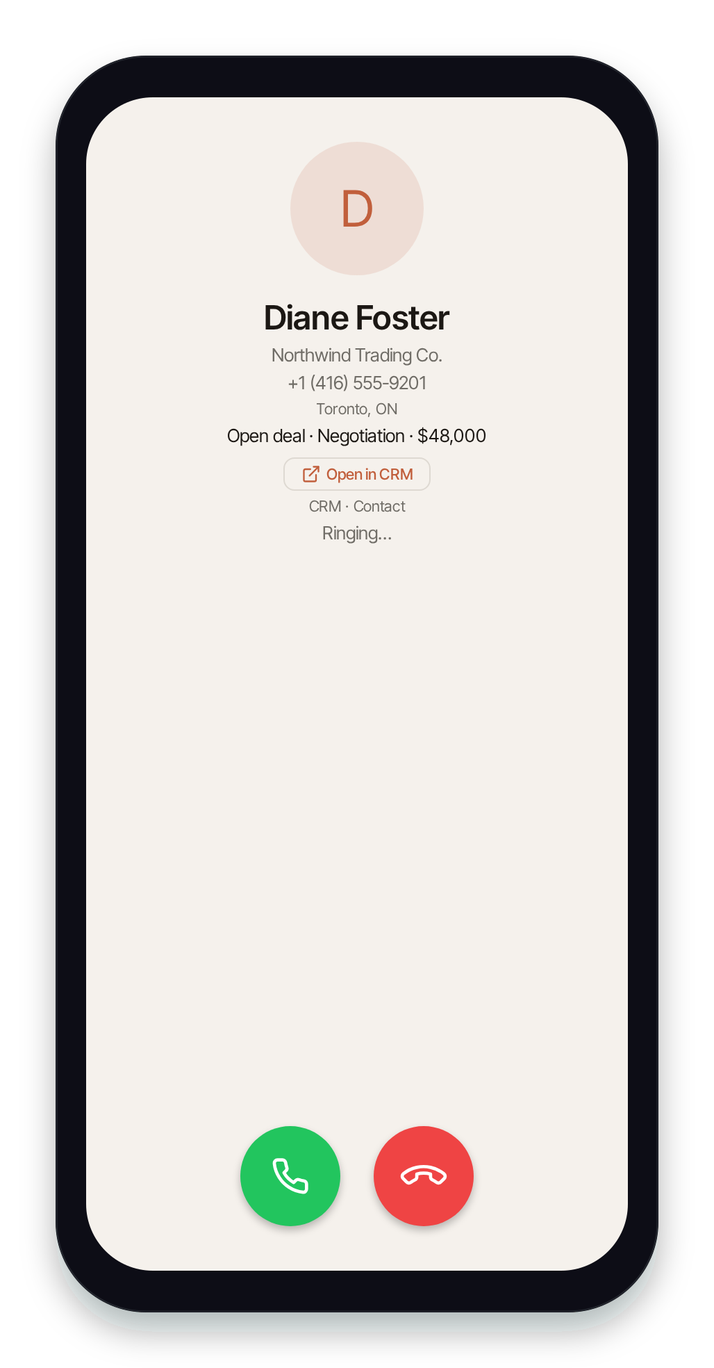 Pulse incoming call with CRM screen-pop, caller number and location