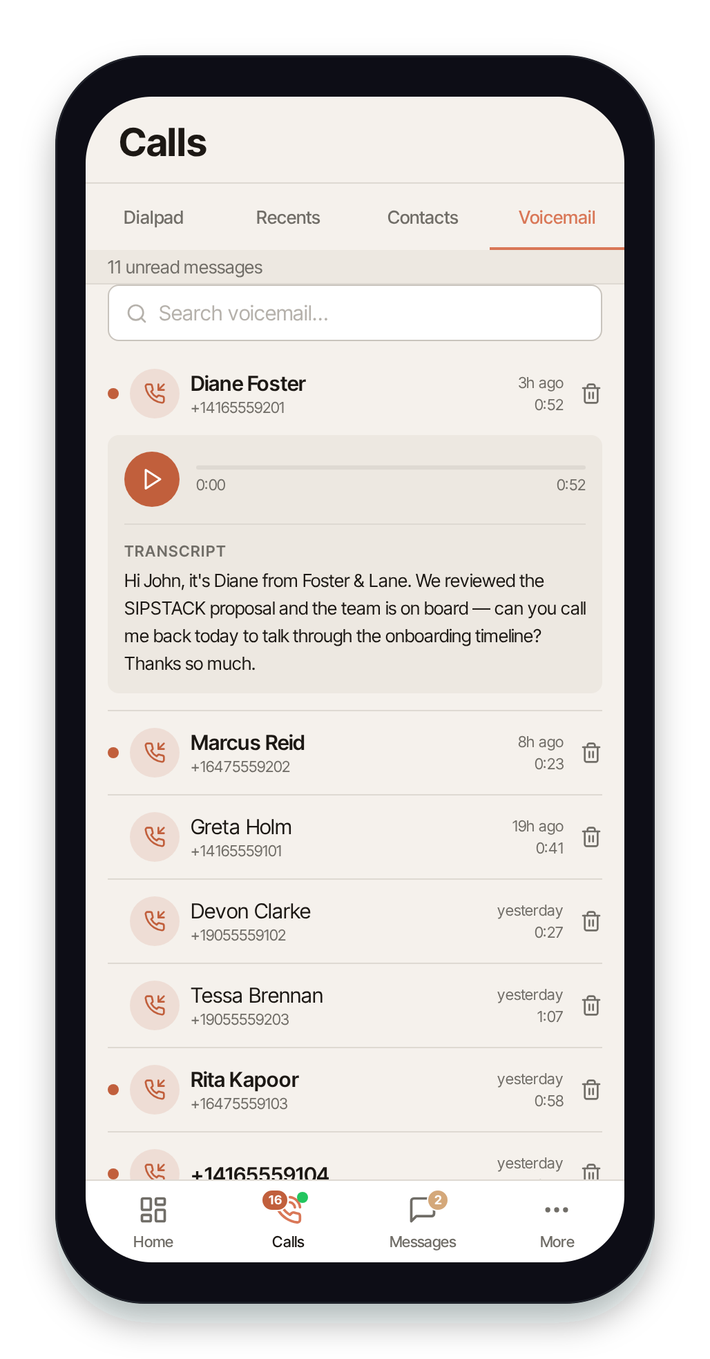 Pulse voicemail list