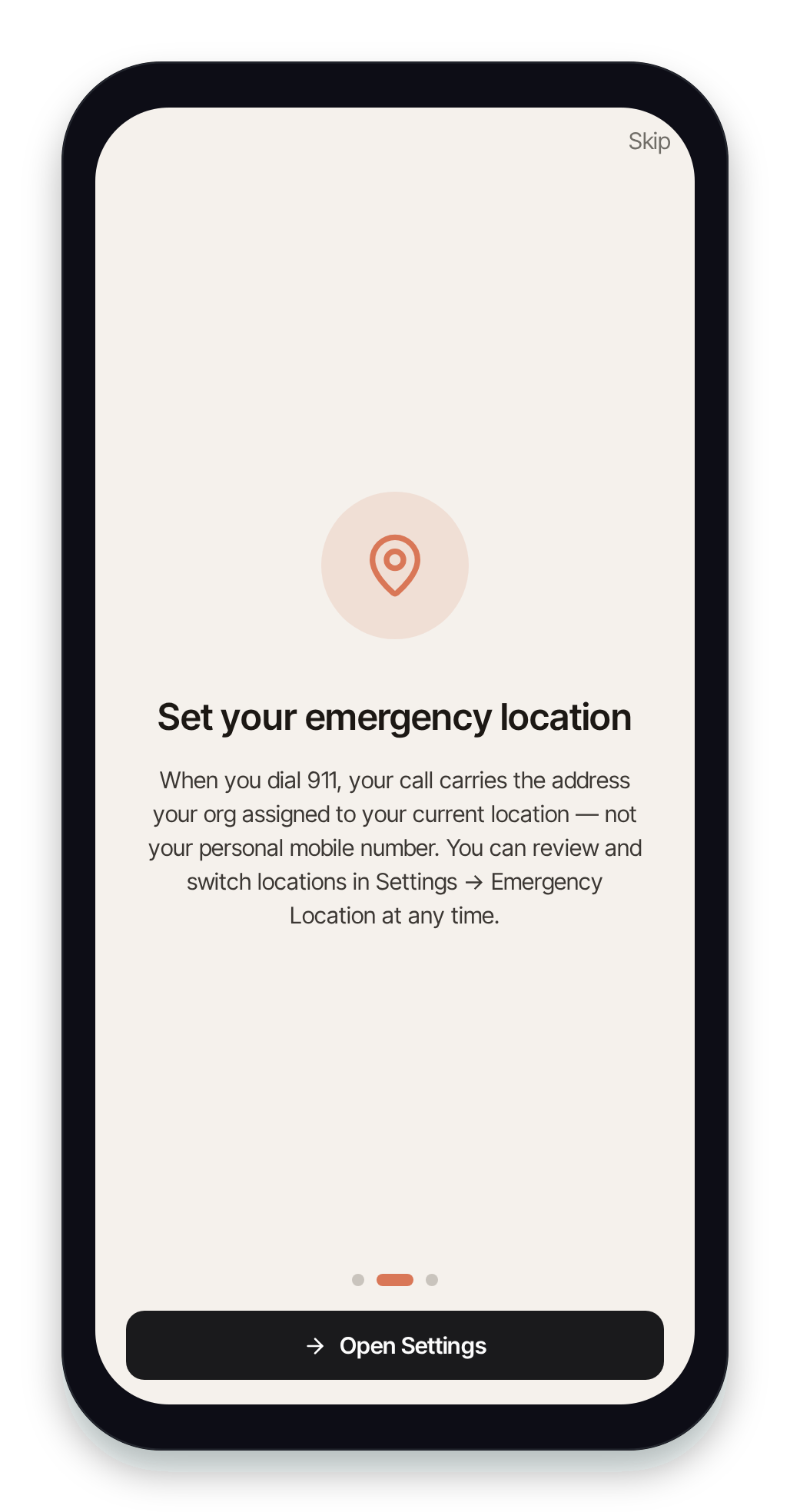 Pulse onboarding — emergency location