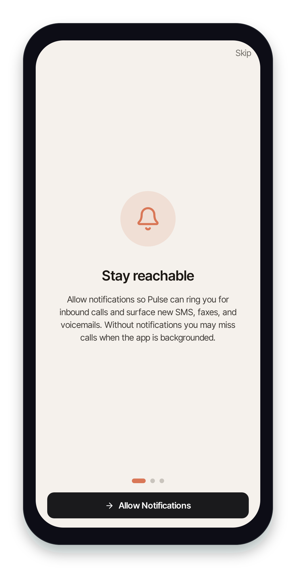 Pulse onboarding — allow notifications