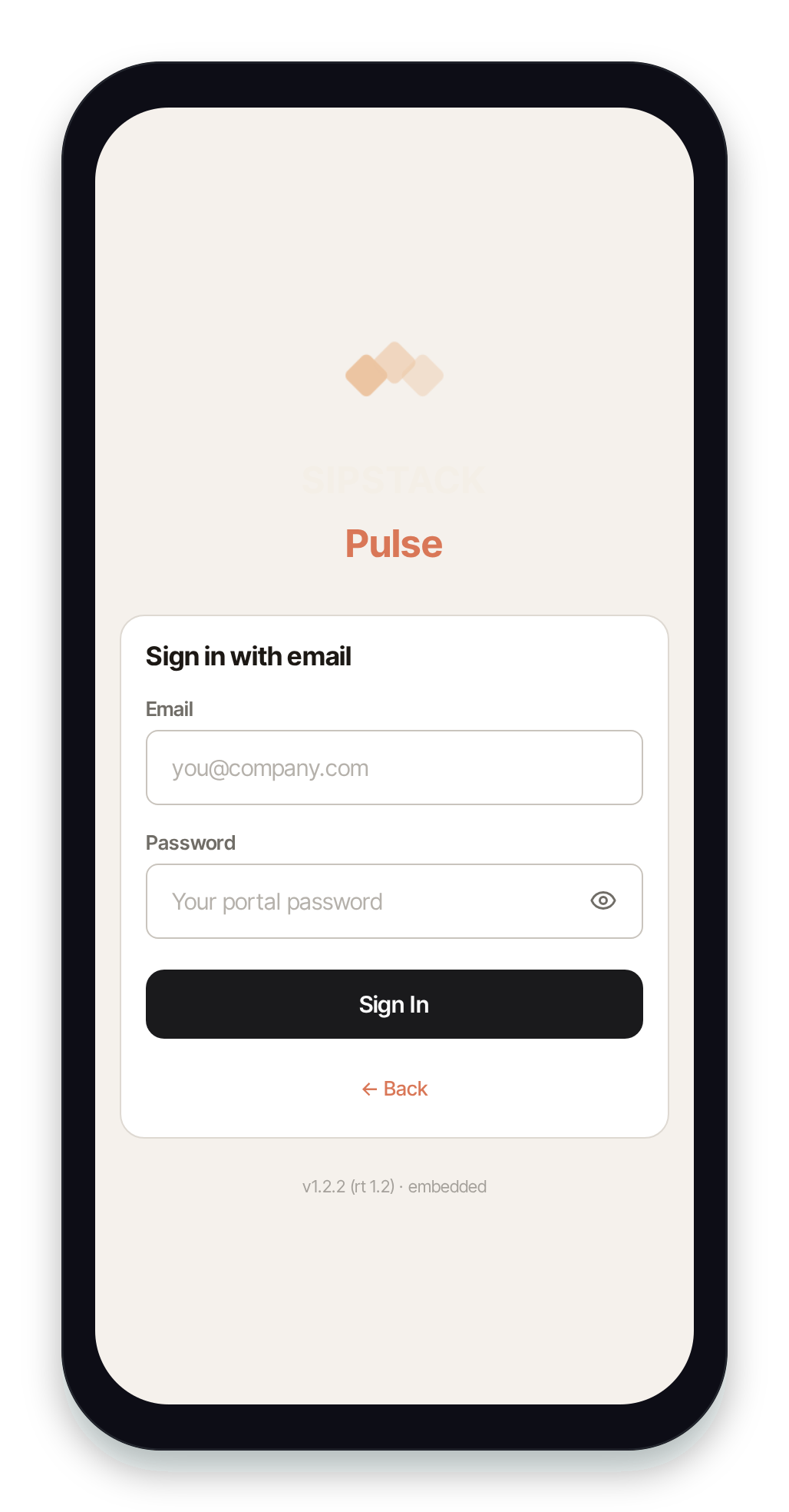 Pulse email sign-in form