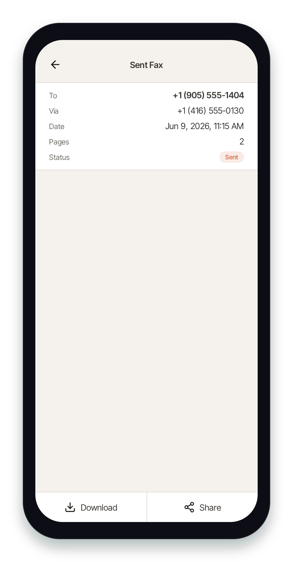 Fax detail with PDF viewer