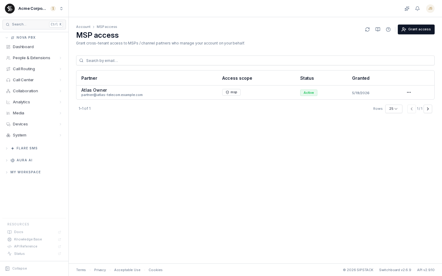 MSP access page