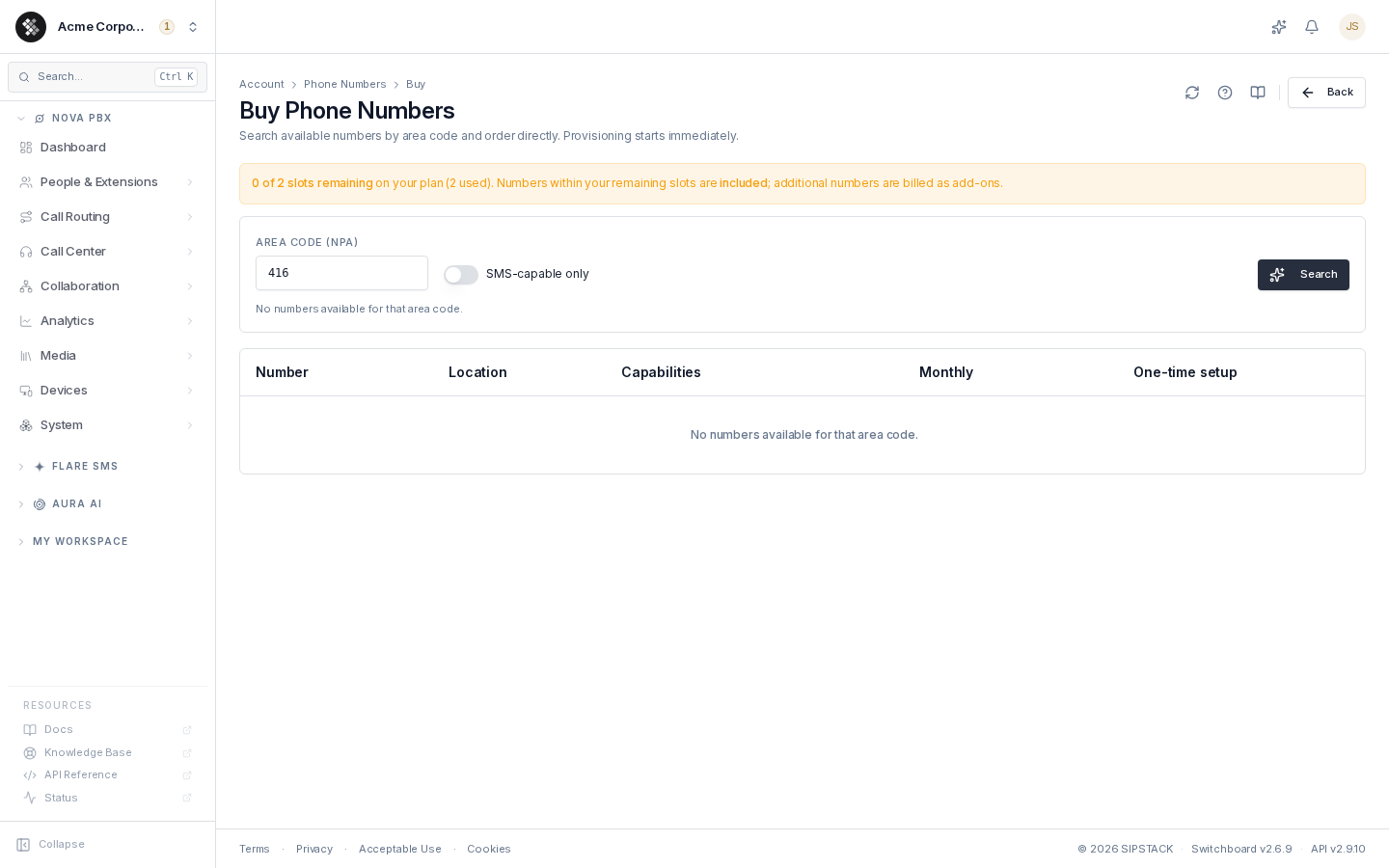 The Buy Phone Numbers page