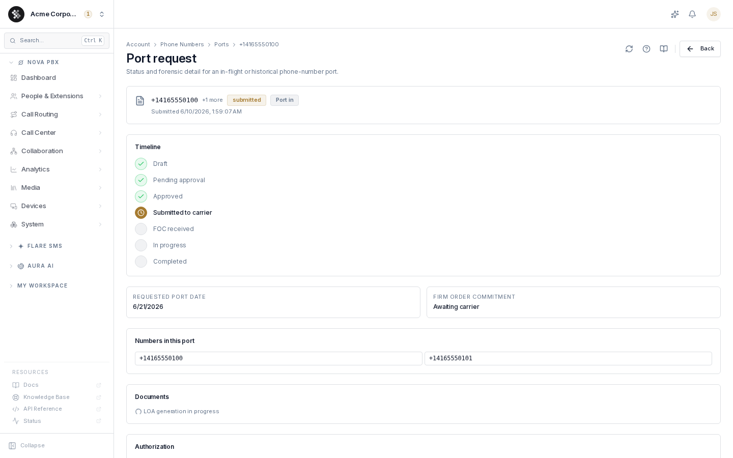 Port status page