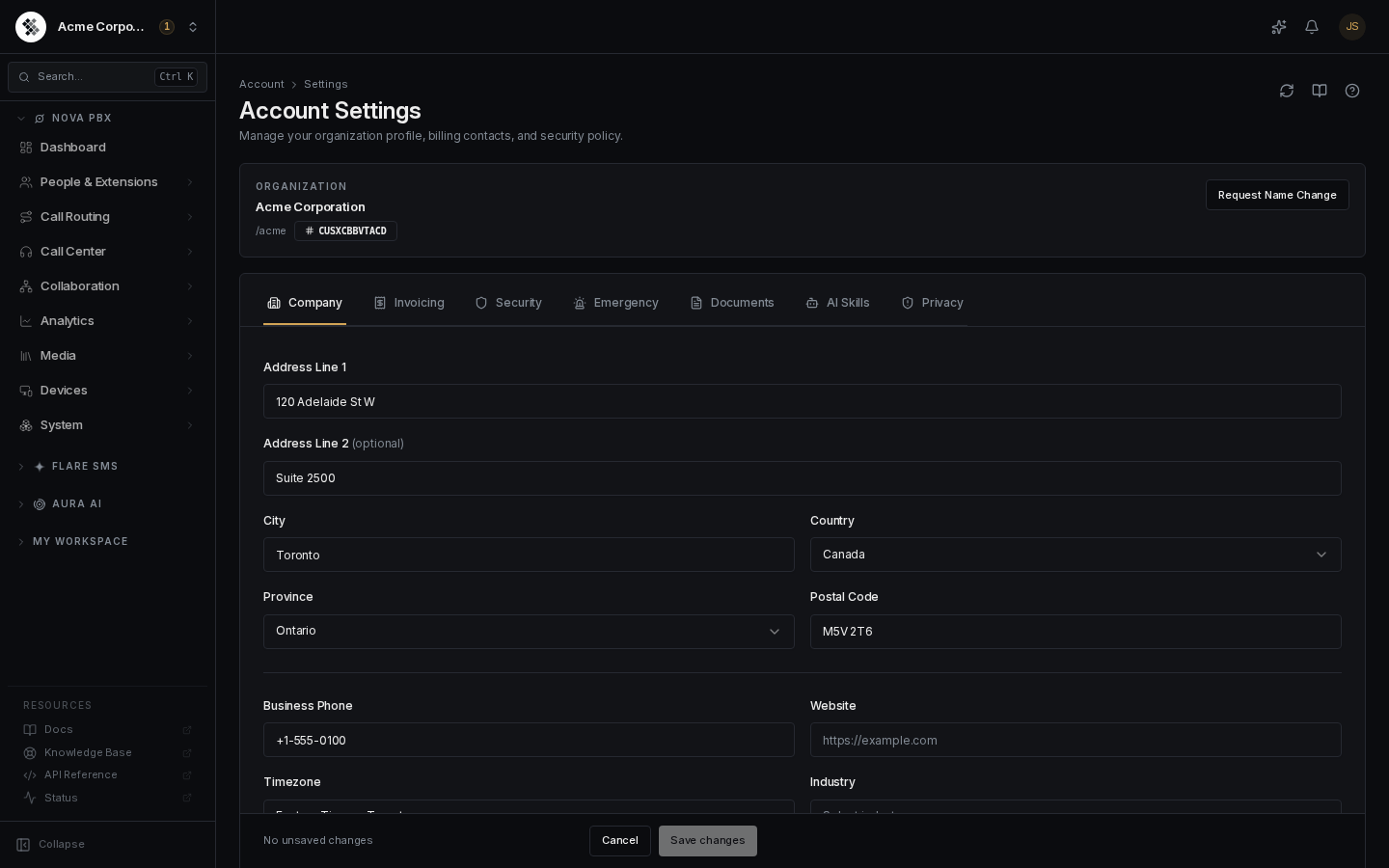 Account Settings page in dark mode