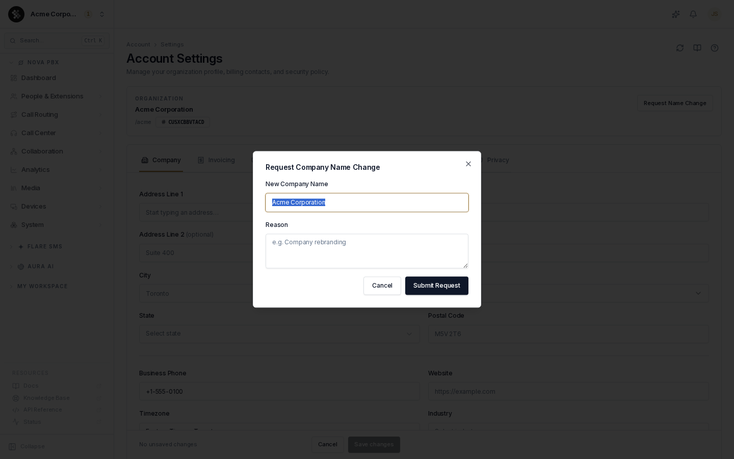 Request Name Change dialog