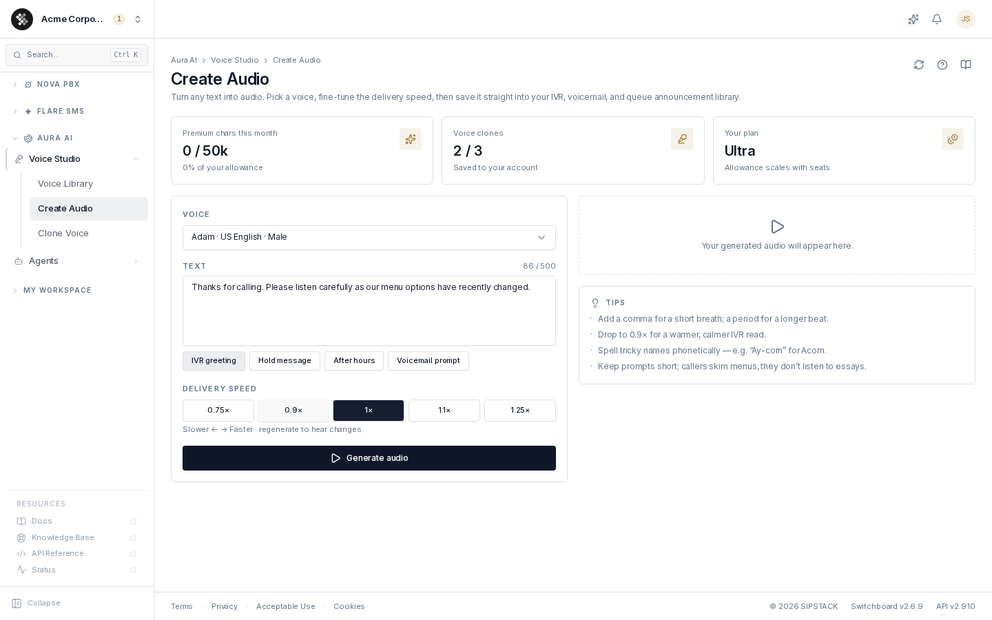 Create Audio — generating speech from a script