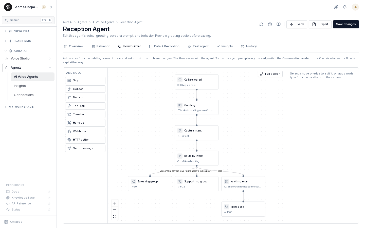 The visual flow editor