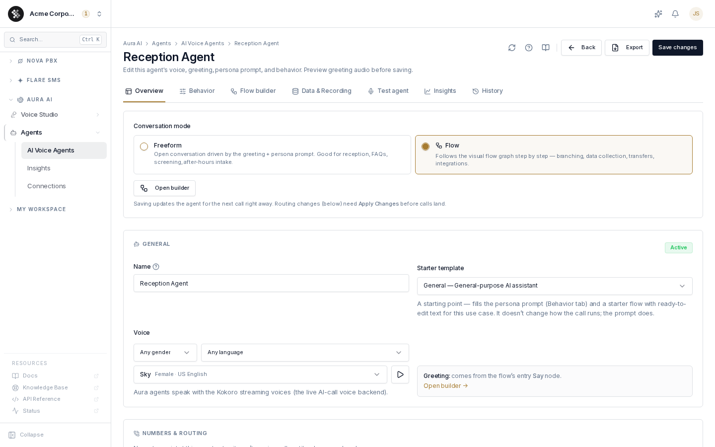 The agent builder — Overview tab