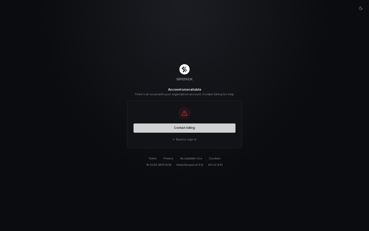 Account suspended page in dark mode