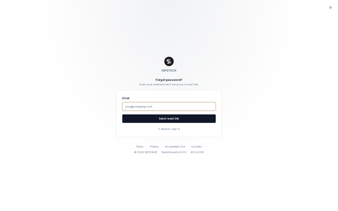 Forgot password page