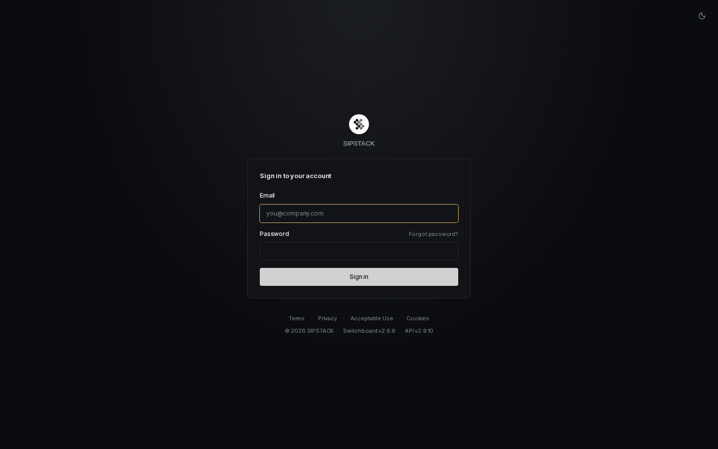 Sign-in page in dark mode