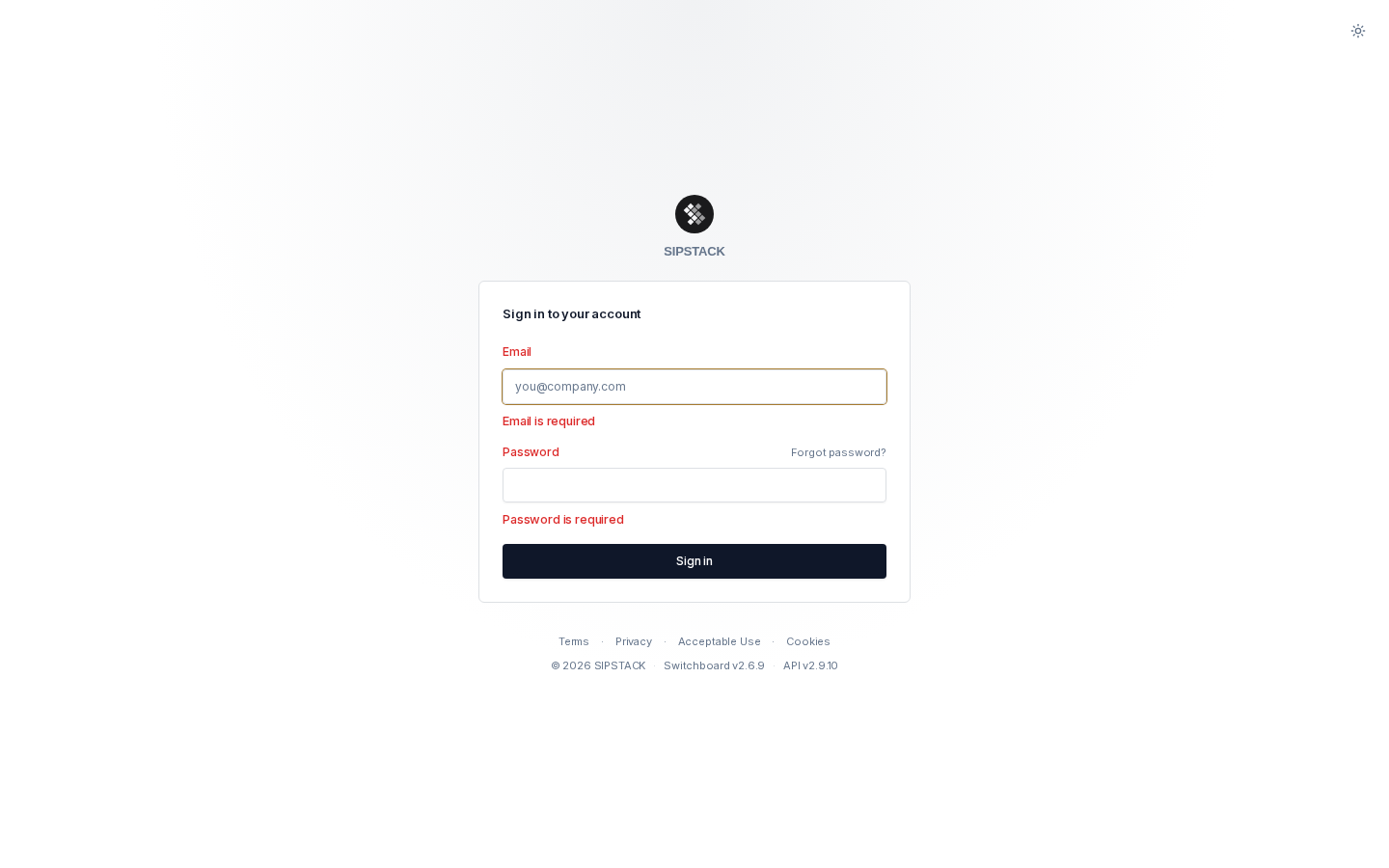 Inline validation errors when the sign-in form is submitted empty