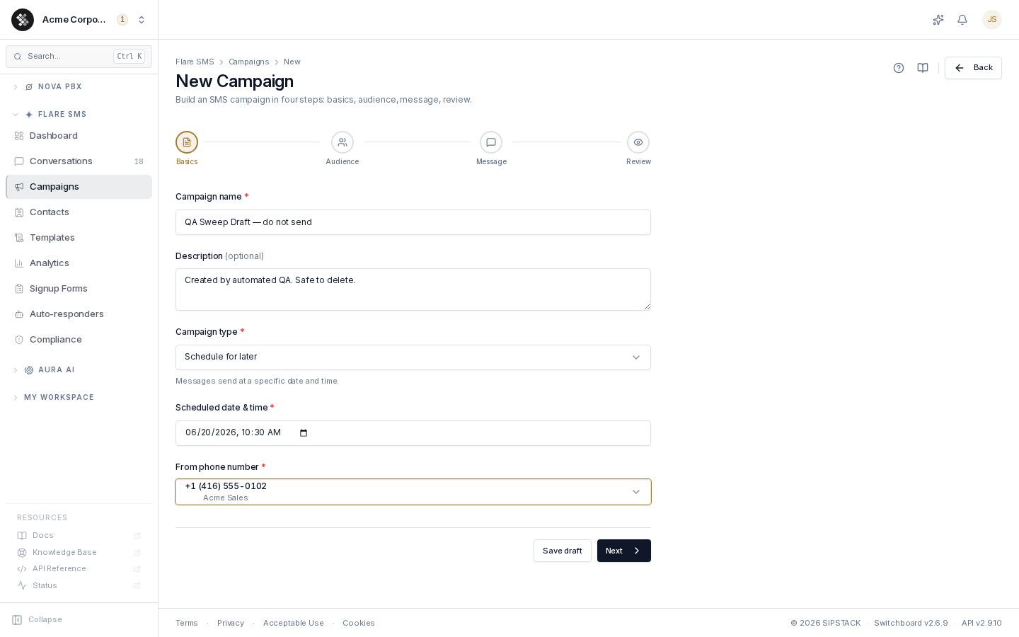 Campaign wizard — Basics step