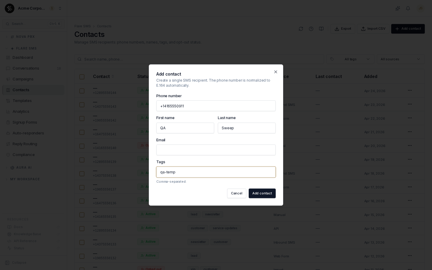 The Add contact dialog
