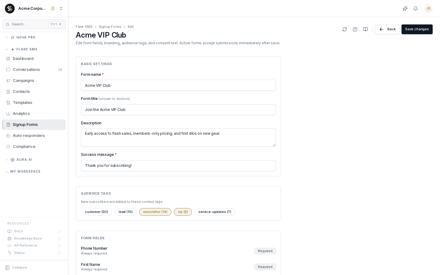 Signup form editor