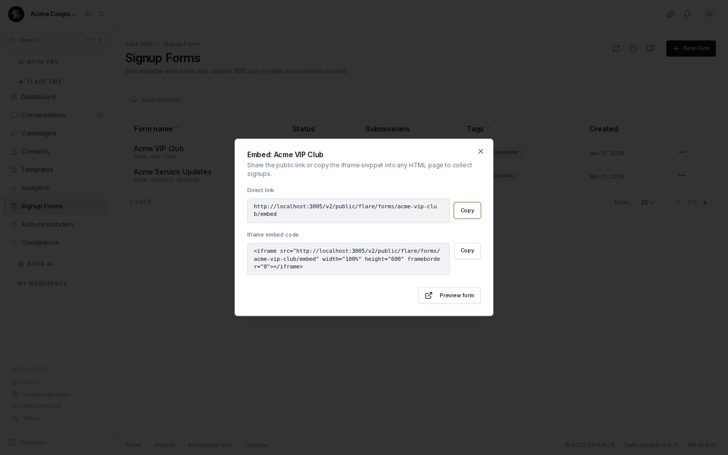 Embed dialog