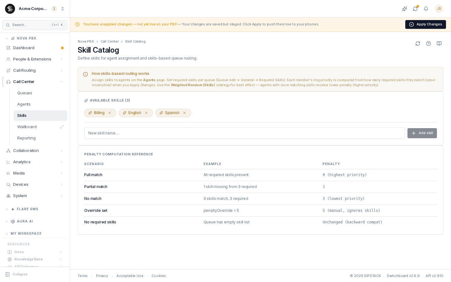 The Skill Catalog page