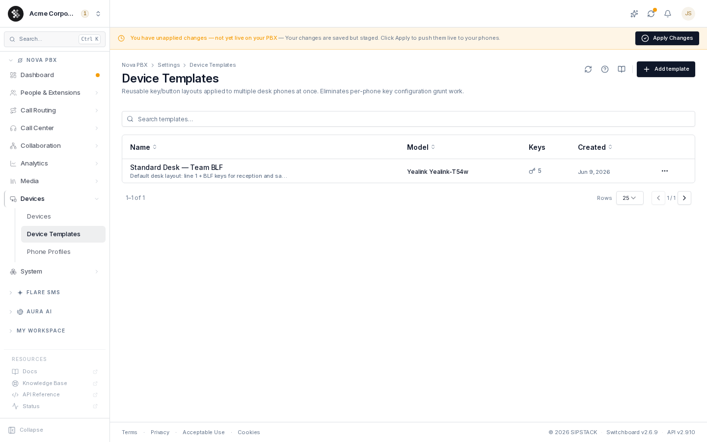 Device Templates page