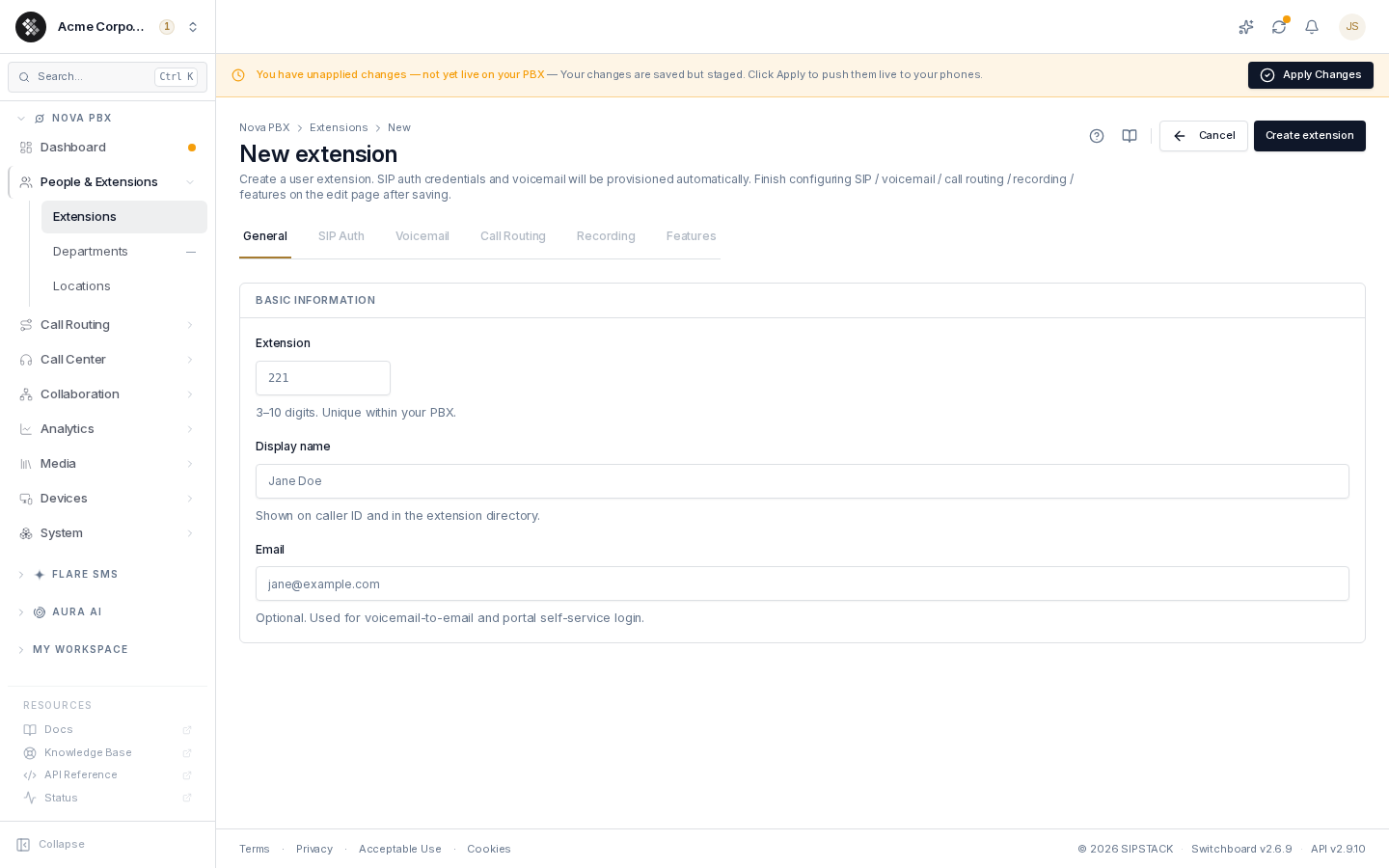 New extension page