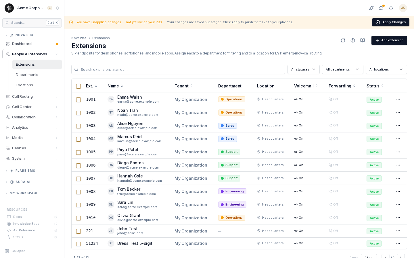Extensions page
