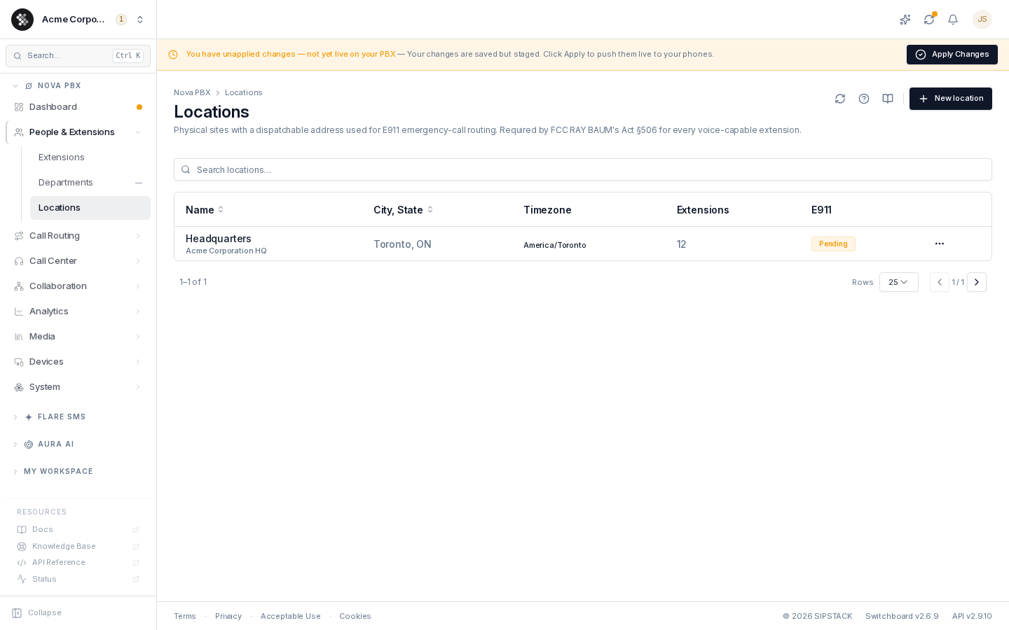 The Locations page