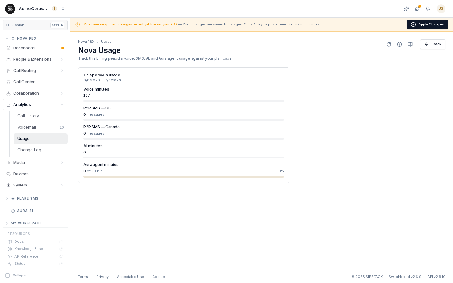 The Nova Usage page